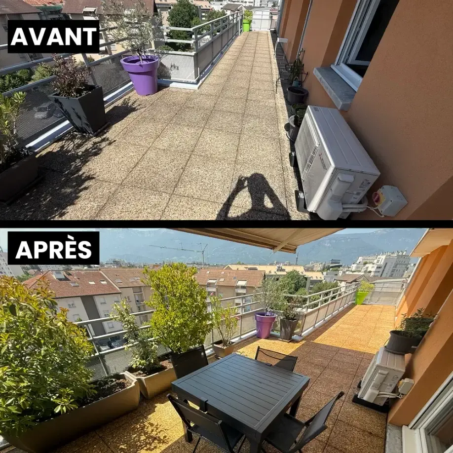 Terrasse en pierre après démoussage